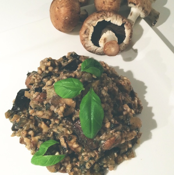 Herfstige boekweit risotto met kastanje champignons